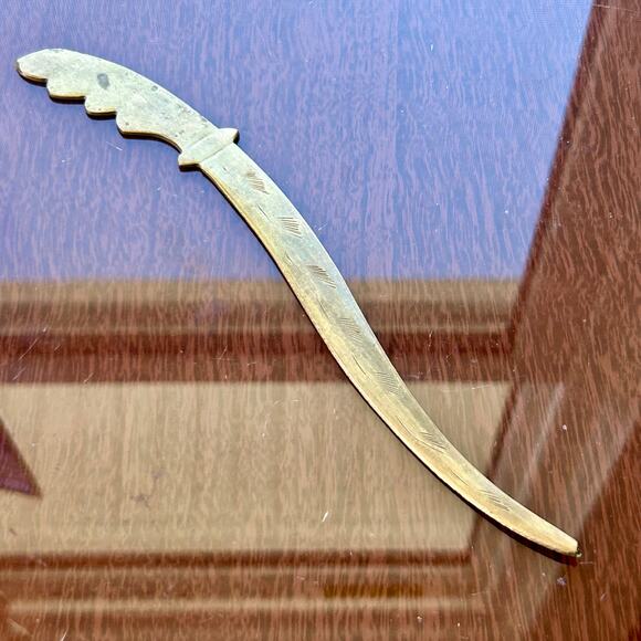 Antique Etched Brass Letter Opener Vintage Desk Accessory - Picture 2 of 8